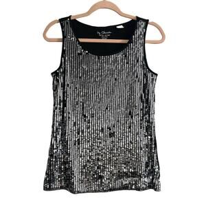 CHICO’S Silver Black Sequin Sleeveless Tank Top Shirt - Chico Sz 0 (Small)